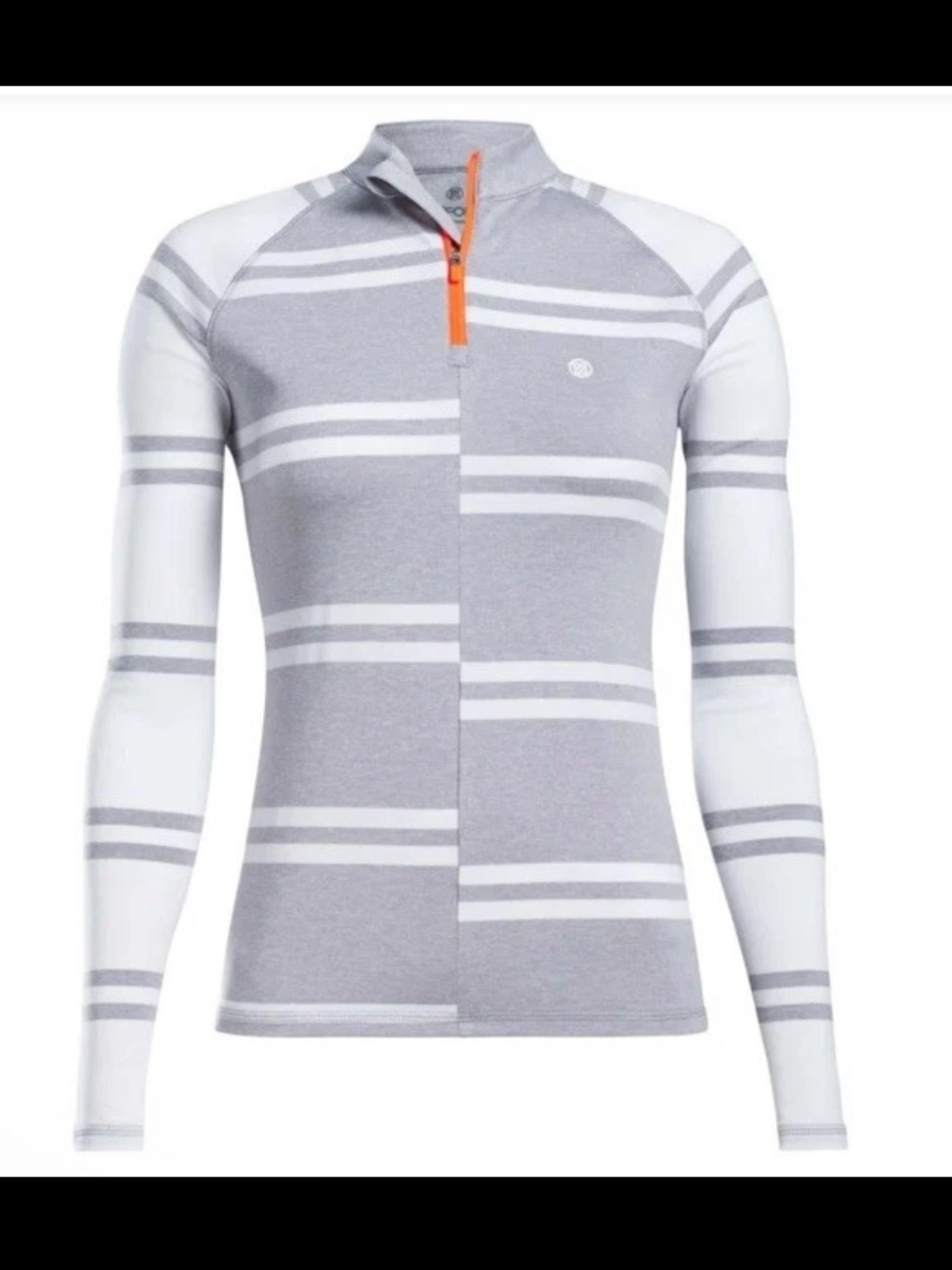 G/Fore Golf Offset Stripe Quarter Zip Top Size M Gray White Orange